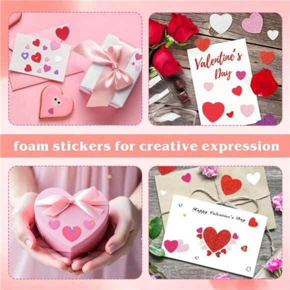 864 Pcs Valentines Stickers Foam Heart Stickers Self Adhesive Glitter Heart Shap - Picture 4 of 8